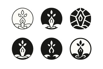 Outdoor Yoga Logos. outdoor yoga meetups. Icon set. Set Logo of outdoor yoga meetups: yoga pose silhouette. harmonious logo variations of the same emblematic