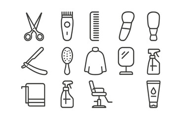 Professional Haircut Icons. Professional haircutting. Line icon set of Professional haircutting: scissors, hair clipper, comb, trimmer, razor, hairbrush,