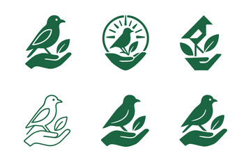 Nature Conservation Logos. Nature conservation and wildlife protection. Icon set. Set Logo of conservation: sustainability and biodiversity symbol. harmonious