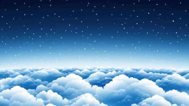 Celestial Dreamscape: The image depicts a captivating vista where a blanket of fluffy clouds meets the inky canvas of the night sky, punctuated by countless shimmering stars.