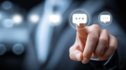 Businessman Touching Digital Chat Communication Icon