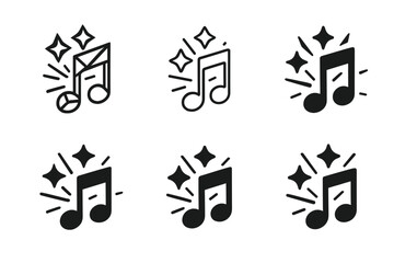 Pop Music Logos. Pop music. Icon set. Set Logo of pop music: music note explosion. harmonious logo variations of the same emblematic concept, each with