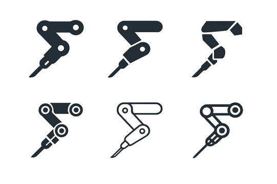 Robotic Surgery Icons. Robotics surgery specialist. Icon set. Set Logo of robotic surgery: mechanical precision hand. harmonious logo variations of the same