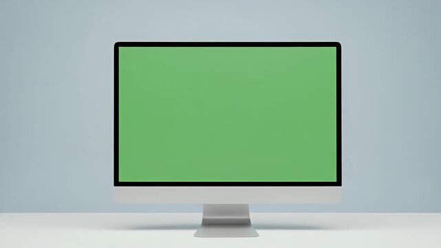 Modern computer screen with vibrant green display ready for creative content integration and digital innovation
