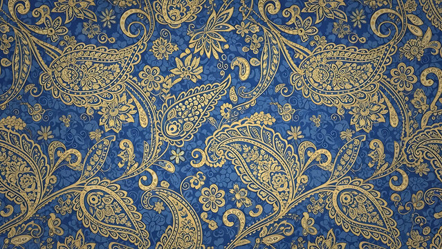 Fototapeta Elegant gold and blue floral seamless pattern with ornamental paisley design luxury background 56569908 1