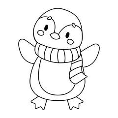 Cute cartoon penguin. Colouring page. Isolated white background. Vector illustration