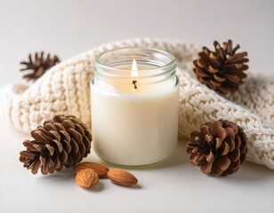 Winter Cozy Still Life with Candle and Knit Fabric