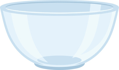 Empty transparent glass bowl isolated on a white background.