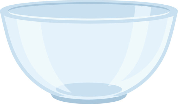 Empty transparent glass bowl isolated on a white background.