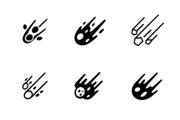 Obraz premium Meteor Shower Logos. Meteor shower. Icon set. Set Logo of meteor shower: Meteor fragments scattering. harmonious logo variations of the same emblematic