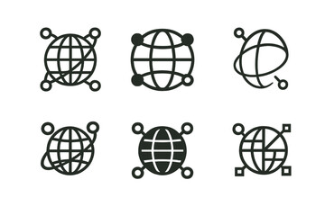 Digital World Icons. Life in a digital world. Icon set. Set Logo of digital life: global connectivity web. harmonious logo variations of the same emblematic