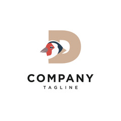 Letter D European Goldfinch Logo Icon Vector