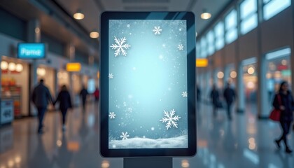 Person using smartphone with empty screen near Christmas tree lights  