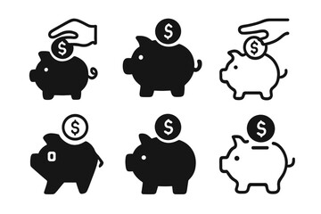 Obraz premium Piggy Bank Icons. Managing Business Finances. Icon set. Set Logo of Managing Business Finances: Piggy Bank. harmonious logo variations of the same emblematic