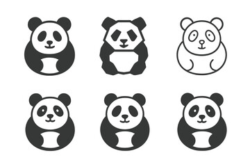 Fototapeta premium Paper Mache Animals. Paper mache animal crafts. Icon set. Set Logo of paper mache animal crafts: panda with round body. harmonious logo variations of the same