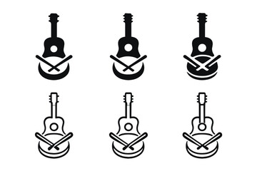 Artistic Mastery Emblems. Mastering a craft or artistic skill. Icon set. Set Logo of artistic mastery: musical instrument and rhythm. harmonious logo