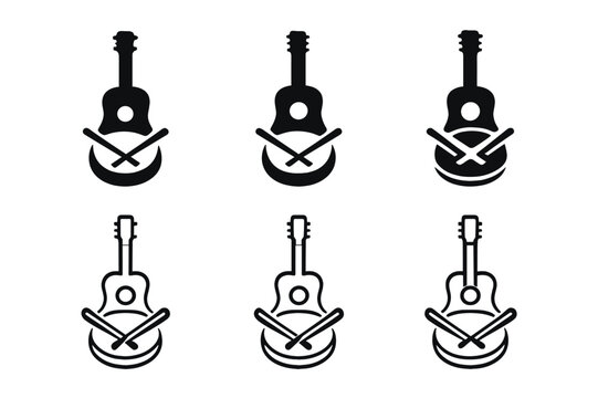 Artistic Mastery Emblems. Mastering a craft or artistic skill. Icon set. Set Logo of artistic mastery: musical instrument and rhythm. harmonious logo