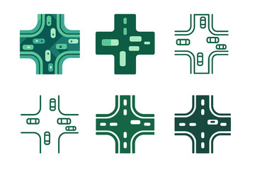 Obraz premium Urban Traffic Logos. Traffic. Icon set. Set Logo of Traffic: aerial view of urban roads. harmonious logo variations of the same emblematic concept, each with