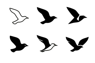Fototapeta premium Seagull Logo Variations. Seagulls flying. Icon set. Set Logo of seagulls flying: Silhouettes of seagulls in motion. harmonious logo variations of the same