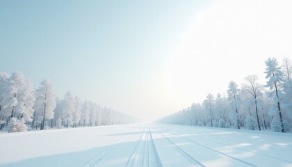 Snowy landscape with pine trees and a clear winter sky  