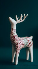 Ceramic Deer Silhouette With Red Scandinavian Pattern