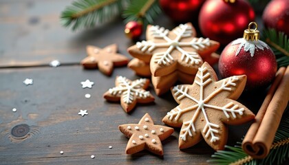 Gingerbread cookies with festive decorations for Christmas celebration  