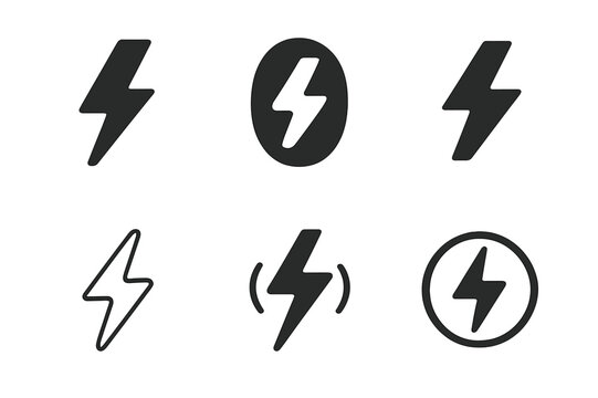 Electricity Logo Variations. Electricity. Icon set. Set Logo of electricity: electric current flow. harmonious logo variations of the same emblematic concept,