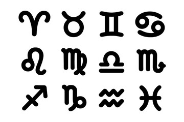 Zodiac Icons Grid. Zodiac signs. Solid icon set of zodiac signs: Aries, Taurus, Gemini, Cancer, Leo, Virgo, Libra, Scorpio, Sagittarius, Capricorn, Aquarius,