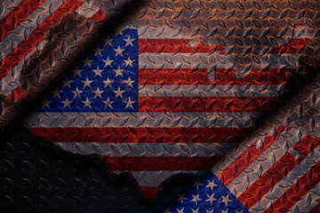 Veterans Day Old Metal Plate Background Image with National Flag in the Background with Space for...