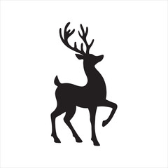 Elegant Deer Silhouette with Antlers on White Background for Christmas and Winter Projects