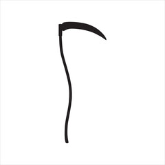 Isolated Silhouette of a Scythe on White Background Depicting Death and Halloween with Symbolic Representations and Negative Space