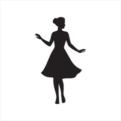 Silhouette of a woman in elegant dress with minimalist style isolated on white background for fashion and design projects