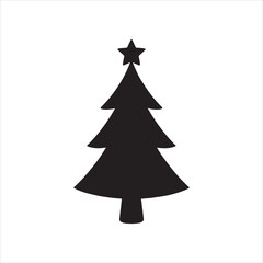 Stylized Christmas Tree Silhouette with Star Topper Perfect for Holiday Greetings and Festive Designs on White Background