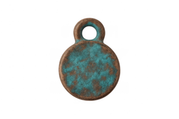 Old round metal tag with rust and patina