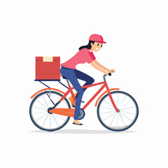 Naklejka premium Delivery Person Riding Bicycle with Package Cartoon Illustration.