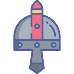 Stylized Viking Helmet Icon with Red and Gray Tones and Blue Outline on Transparent Background