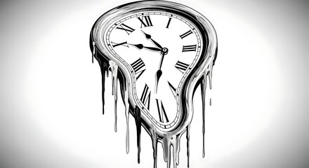Surreal Melting Clock Illustration on a Clean White Background