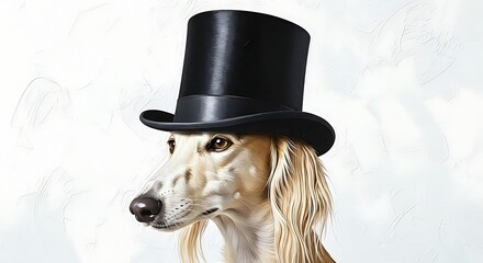 Elegant Saluki Dog Portrait with a Classic Black Top Hat