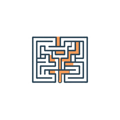 Conceptual challenge illustration depicting a navigated labyrinth finding a path, symbolizing