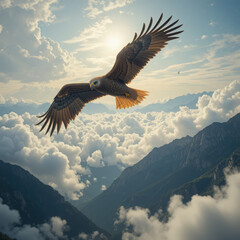 Eagle soaring high above clouds mountain majestic