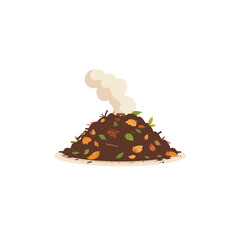 Decomposing organic matter illustration showcasing a compost pile with rising steam representing