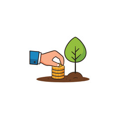 Depicting economic growth investment hand stacks coins near budding tree promoting financial