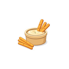 Delicious savory snack: crispy breadsticks served with a creamy, flavorful dipping sauce in a bowl