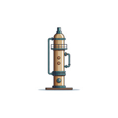 Detailed illustration of a stylized industrial distillation column complex equipment refinery