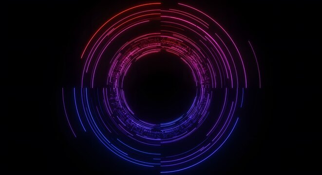 Circular arrangement of colorful lines on a black background