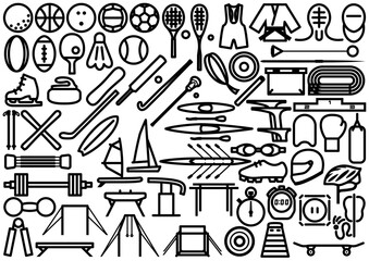 シンプルな線画のスポーツアイテムのセット
