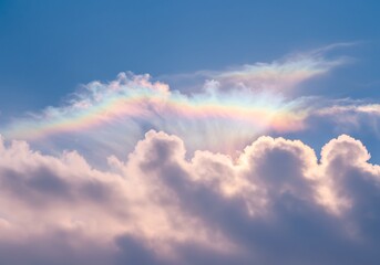 Vibrant rainbow over fluffy clouds under blue sky during daytime