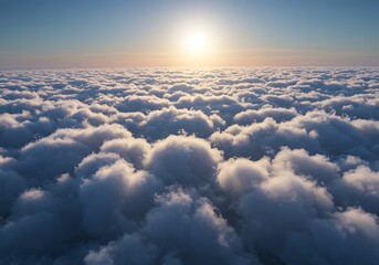 Dramatic cloudscape with bright sun and atmospheric perspective in the sky