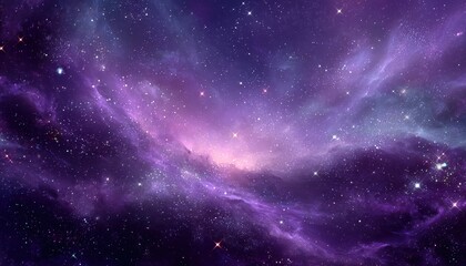 Brilliant star field illuminates vibrant purple and pink cosmic clouds across deep space