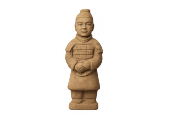 Terracotta army soldier statue on transparent background